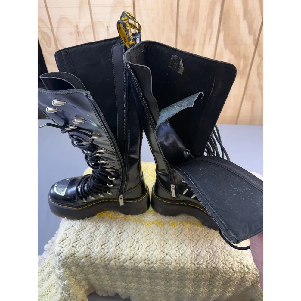 Dr. Martens 1B60 LTT Max Black Leather Knee High Platform Boots Metal Toe USL 8 - Picture 10 of 16